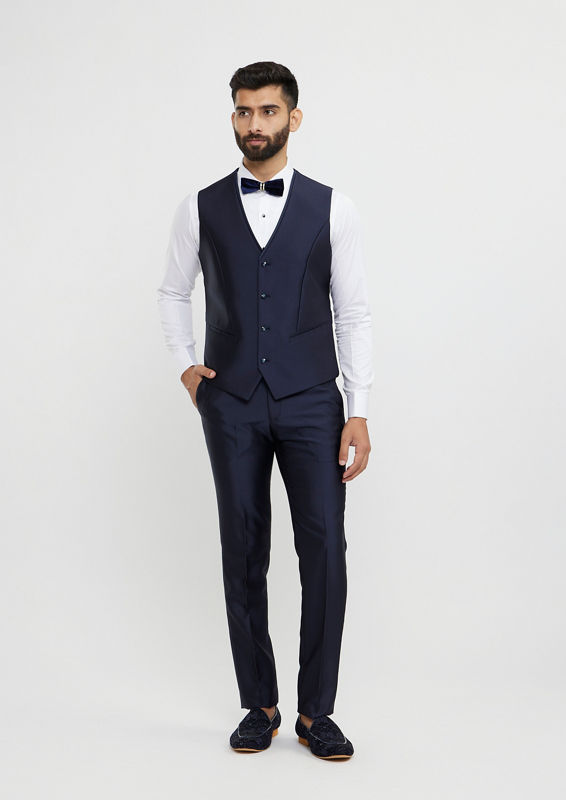 Twamev Men Dark Blue Velvet Suave Suit Set