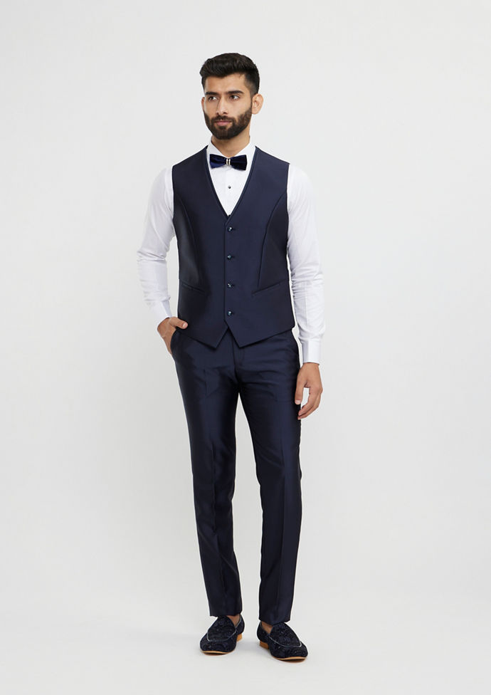 Twamev Men Dark Blue Velvet Suave Suit Set