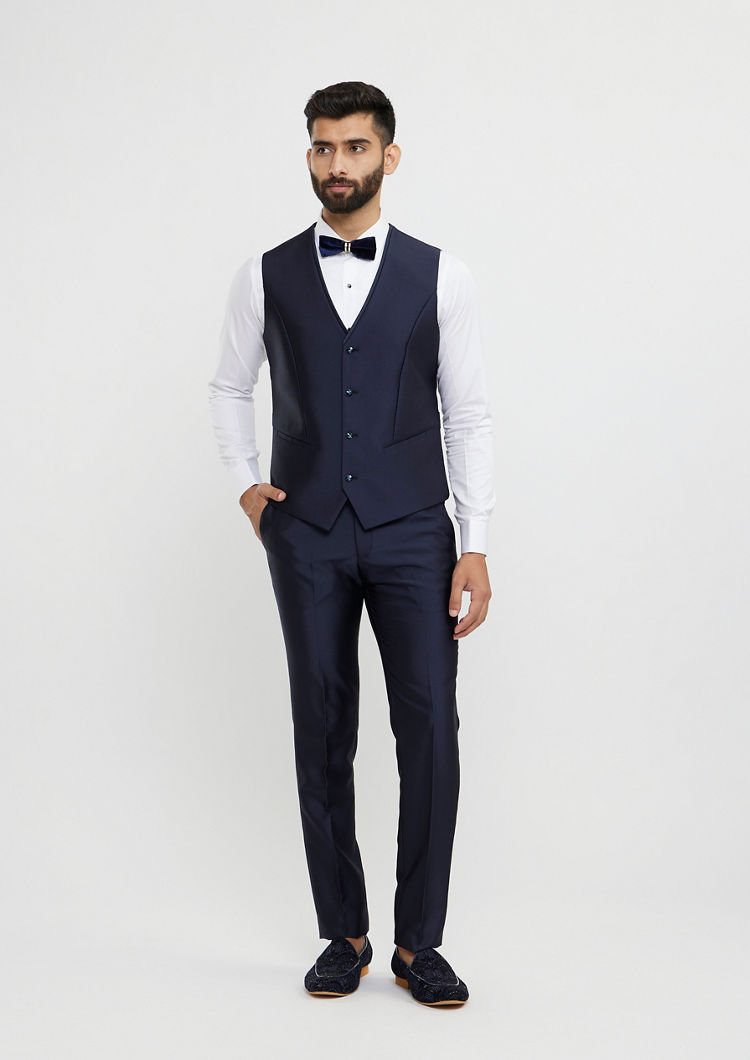 Twamev Men Dark Blue Velvet Suave Suit Set