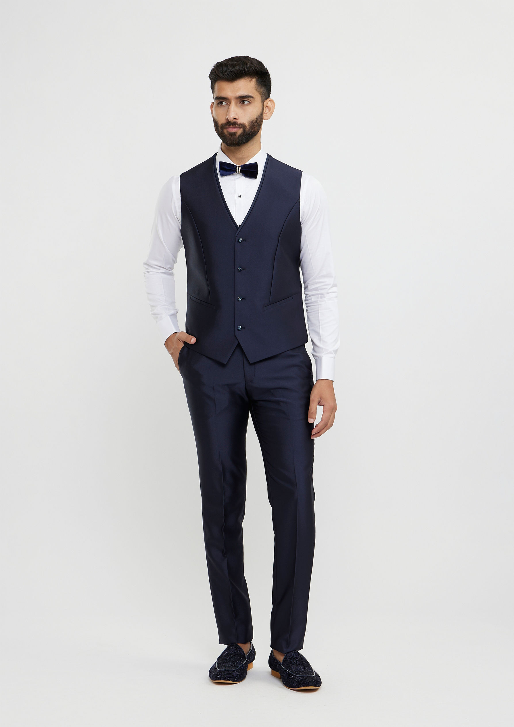 Twamev Men Dark Blue Velvet Suave Suit Set