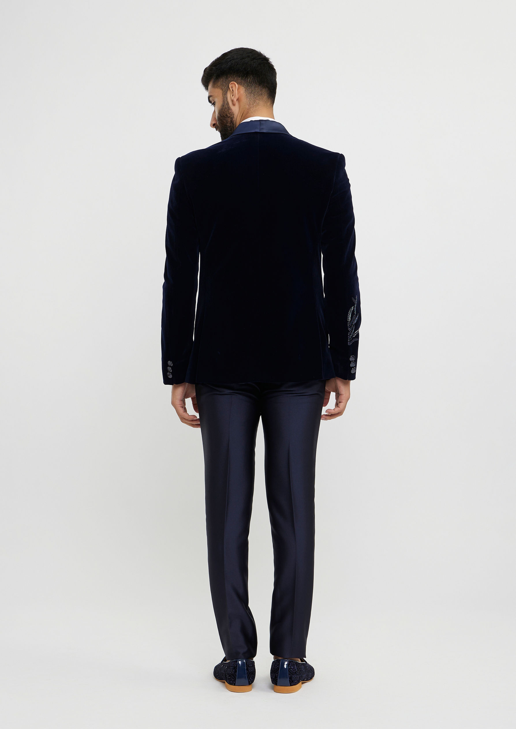 Twamev Men Dark Blue Velvet Suave Suit Set