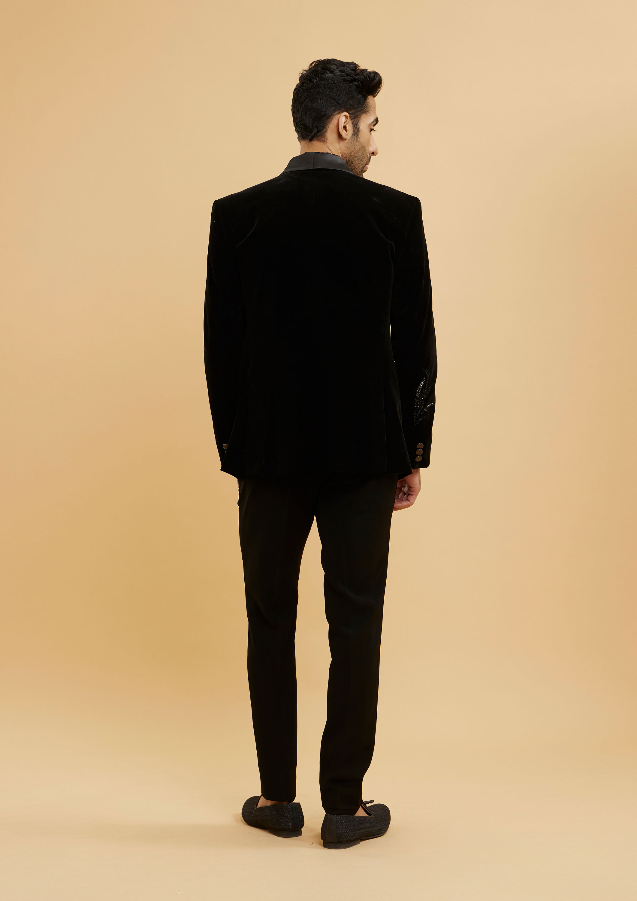 Twamev Men Midnight Black Shawl Collared Sequin Embellished Suit Set