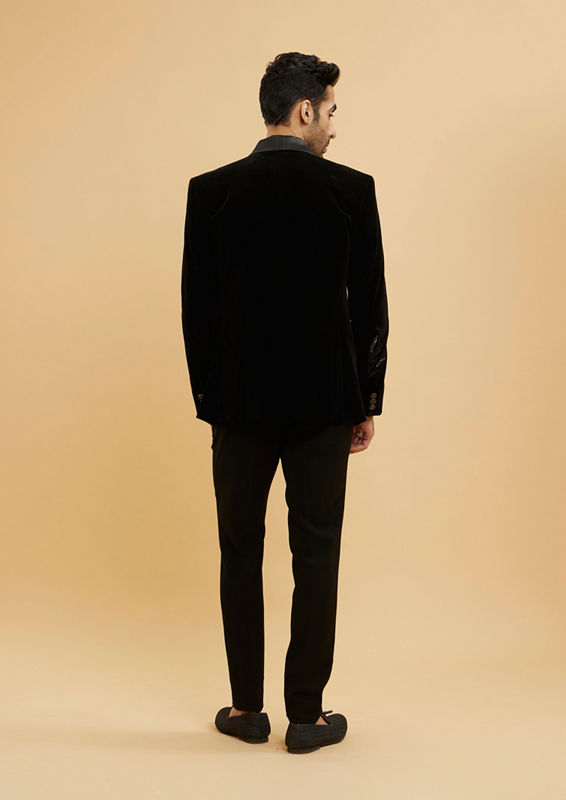 Twamev Men Midnight Black Shawl Collared Sequin Embellished Suit Set
