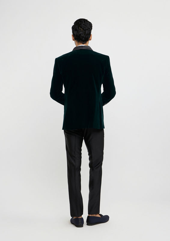 Twamev Men Elegant Dark Green Velvet Suit Set
