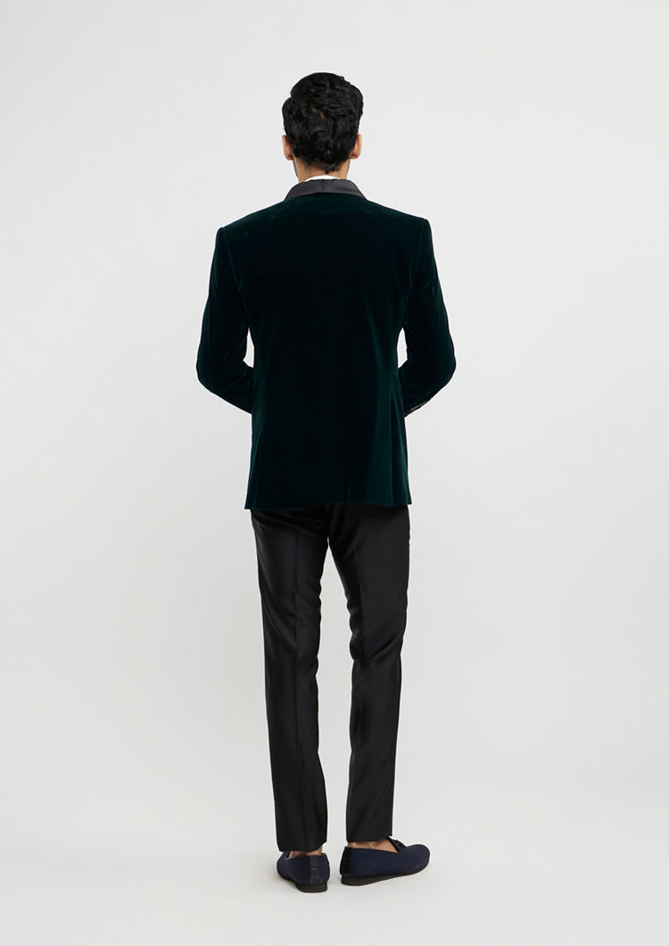 Twamev Men Elegant Dark Green Velvet Suit Set
