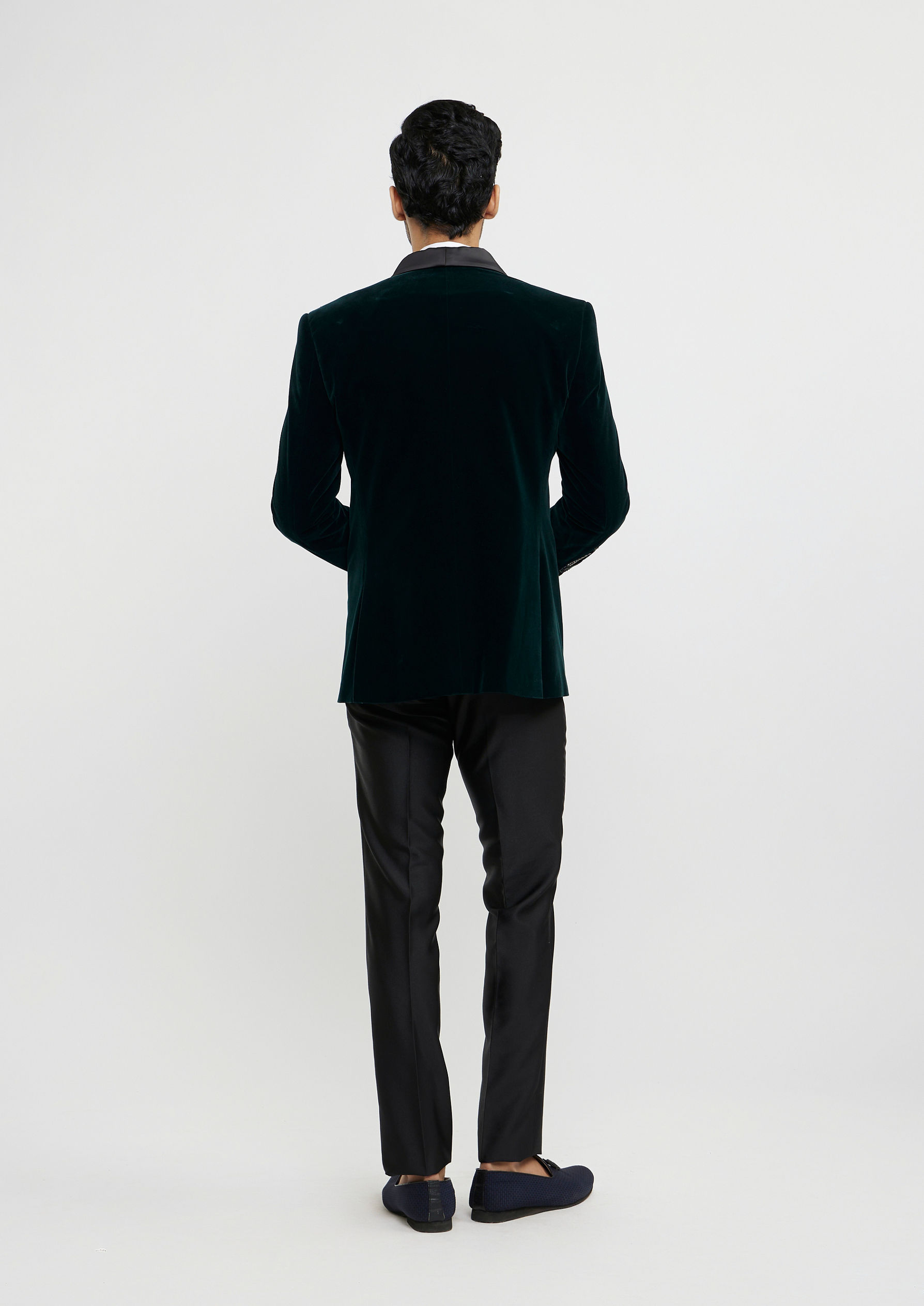 Twamev Men Elegant Dark Green Velvet Suit Set