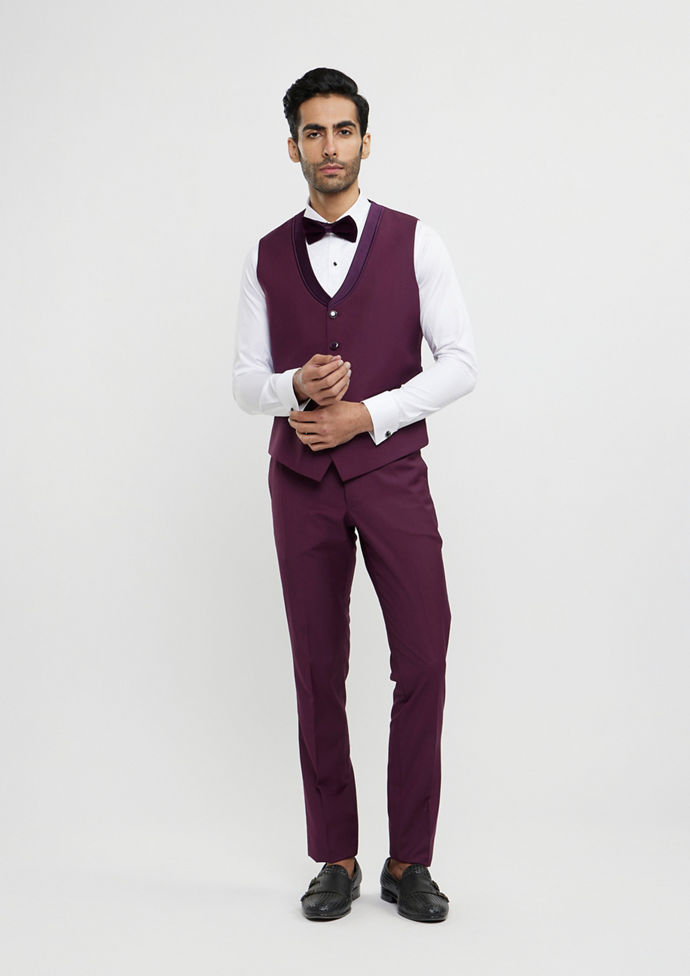 Twamev Men Regal Wine Velvet Suit Set