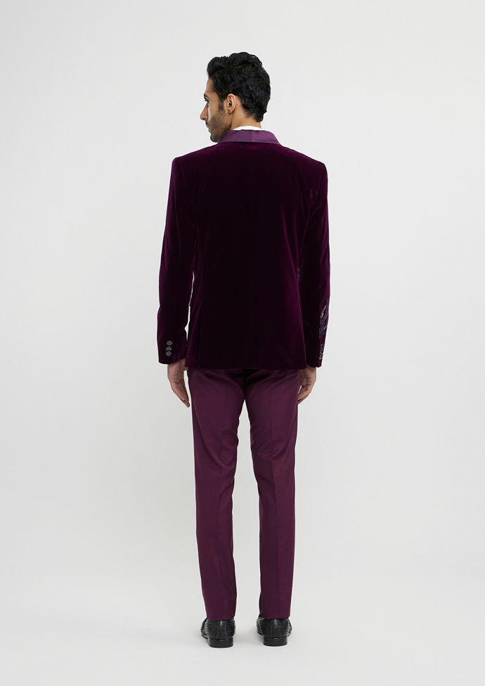Twamev Men Regal Wine Velvet Suit Set