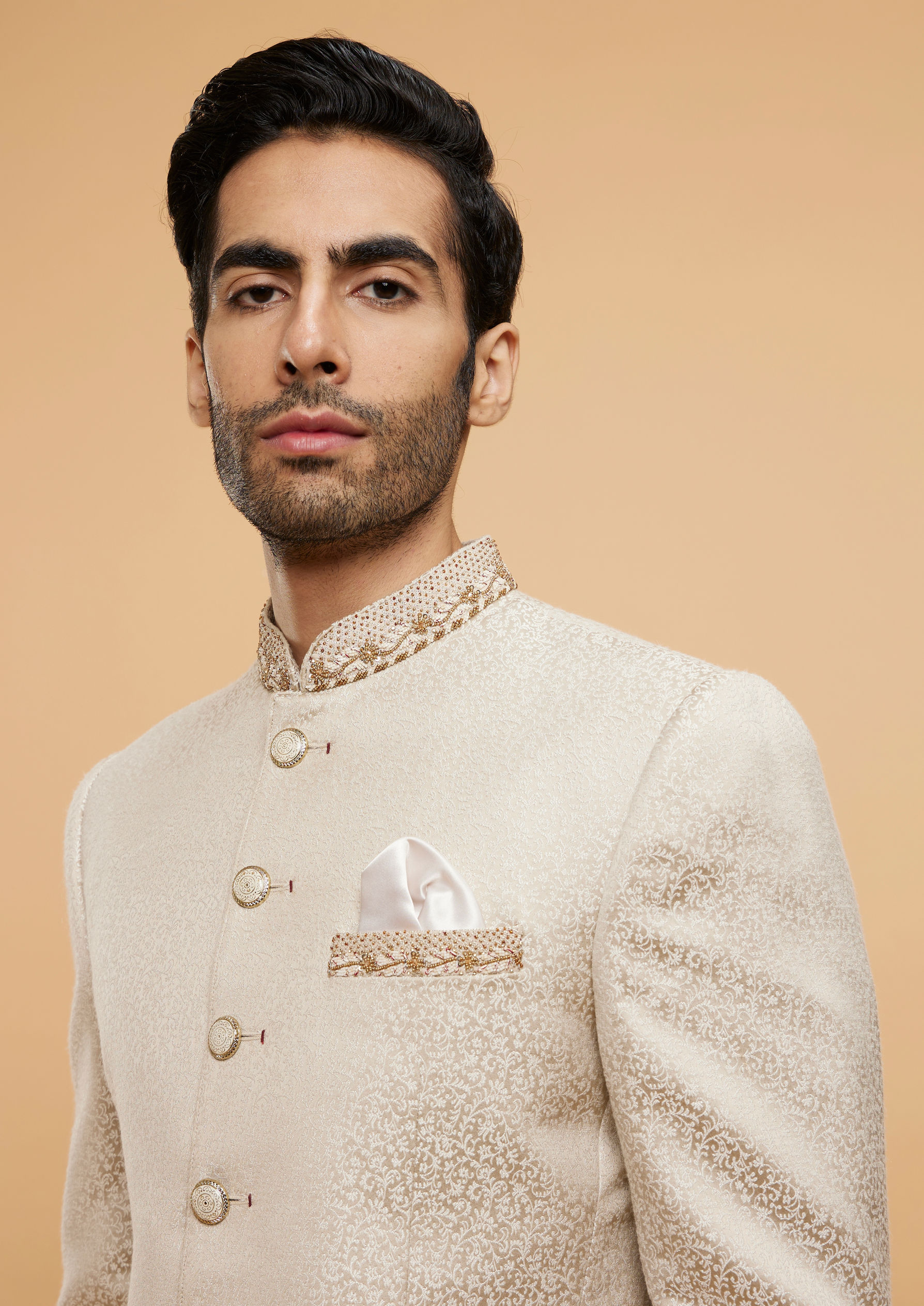 alt message - Twamev Men Elegant Cream Ensemble image number 1