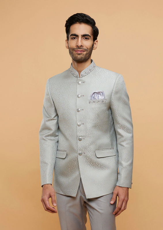 Twamev Men Light Grey Blazer Ensemble