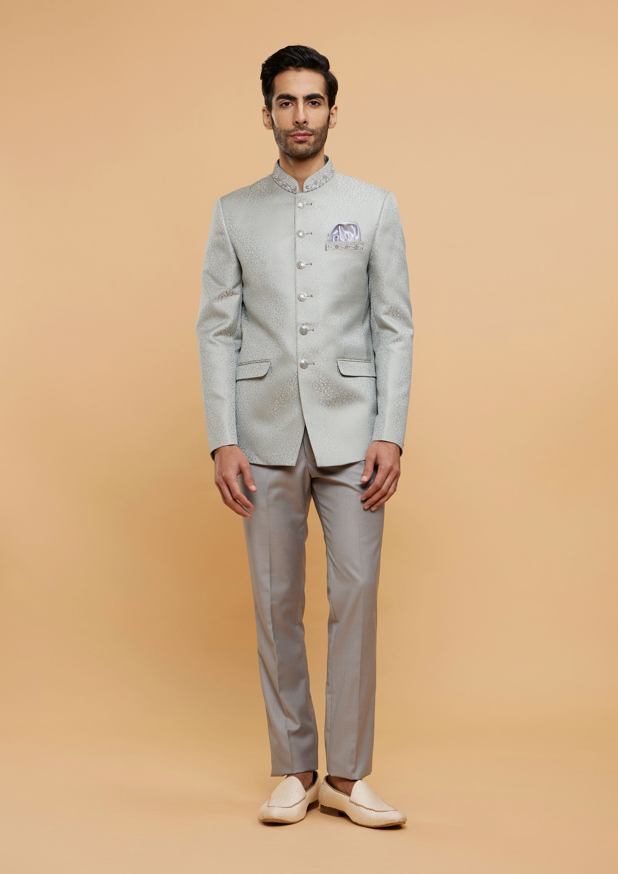 alt message - Twamev Men Light Grey Blazer Ensemble image number 2