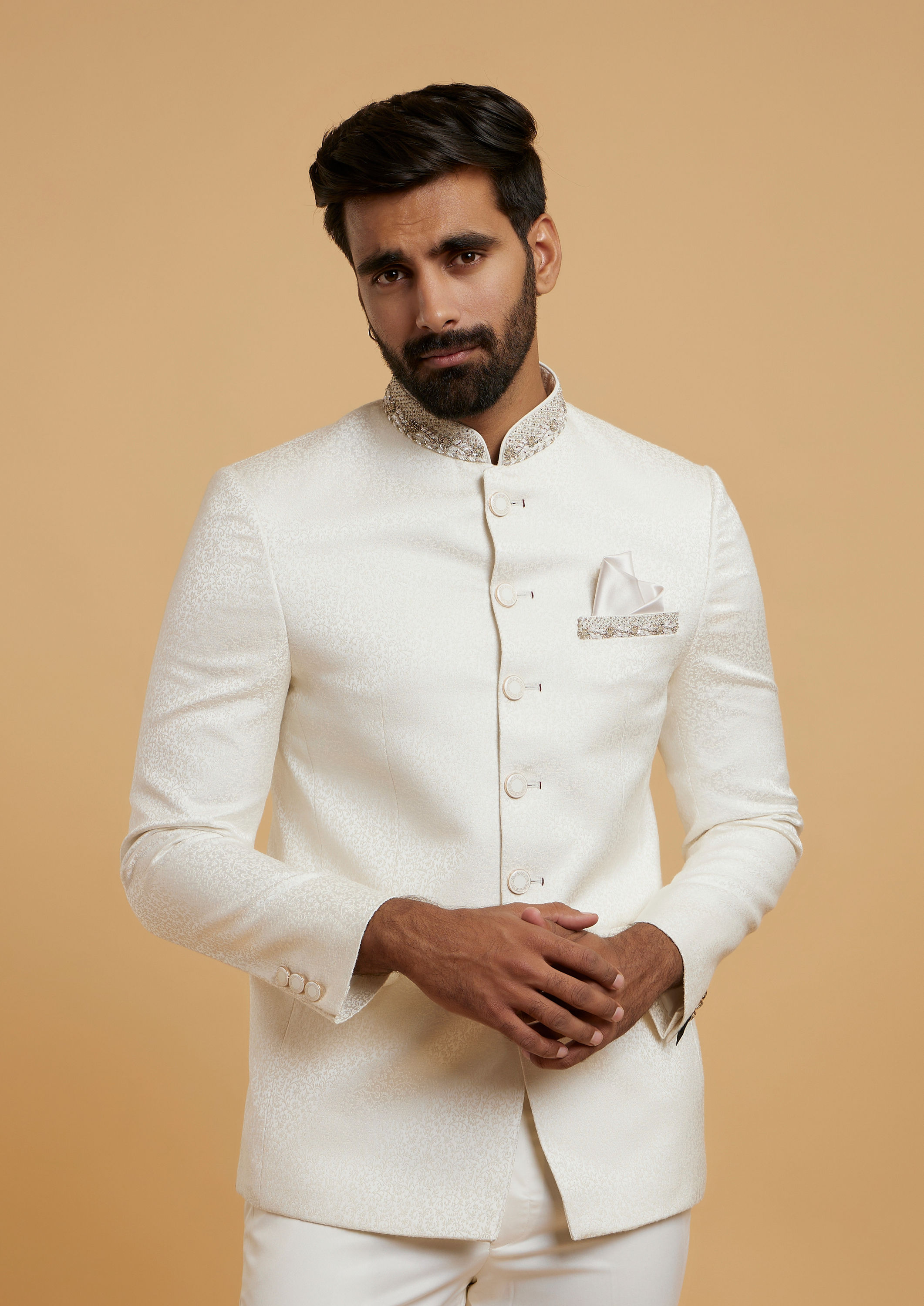 Twamev Men Warm White Radiance Jodhpuri Set