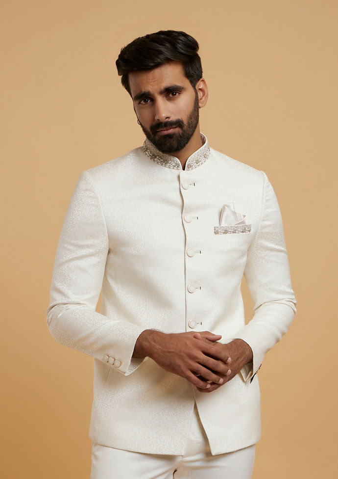 Twamev Men Warm White Radiance Jodhpuri Set