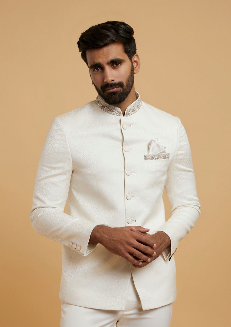 Twamev Men Warm White Radiance Jodhpuri Set