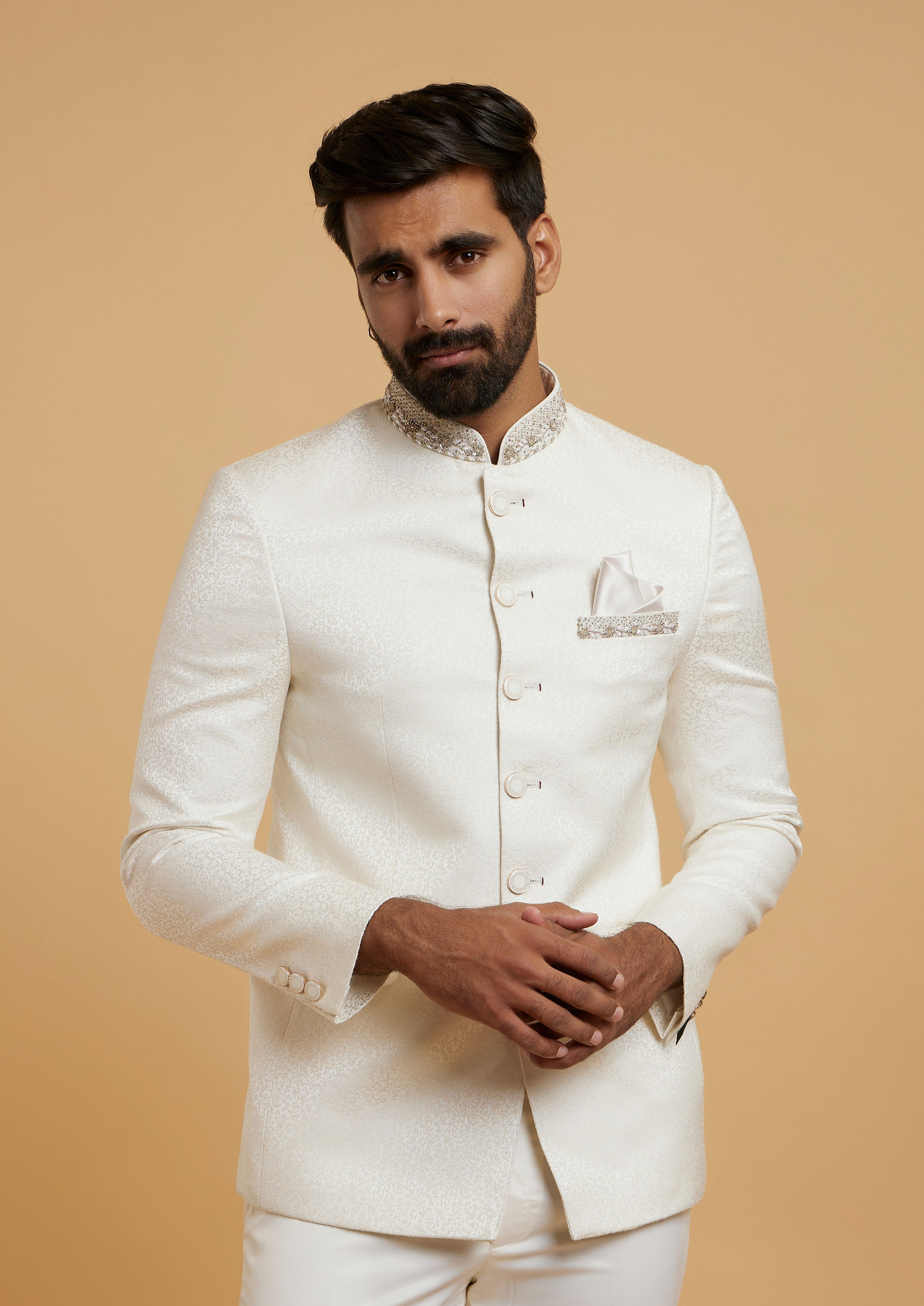 Twamev Men Warm White Radiance Jodhpuri Set