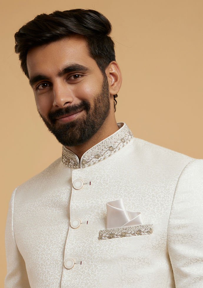 Twamev Men Warm White Radiance Jodhpuri Set