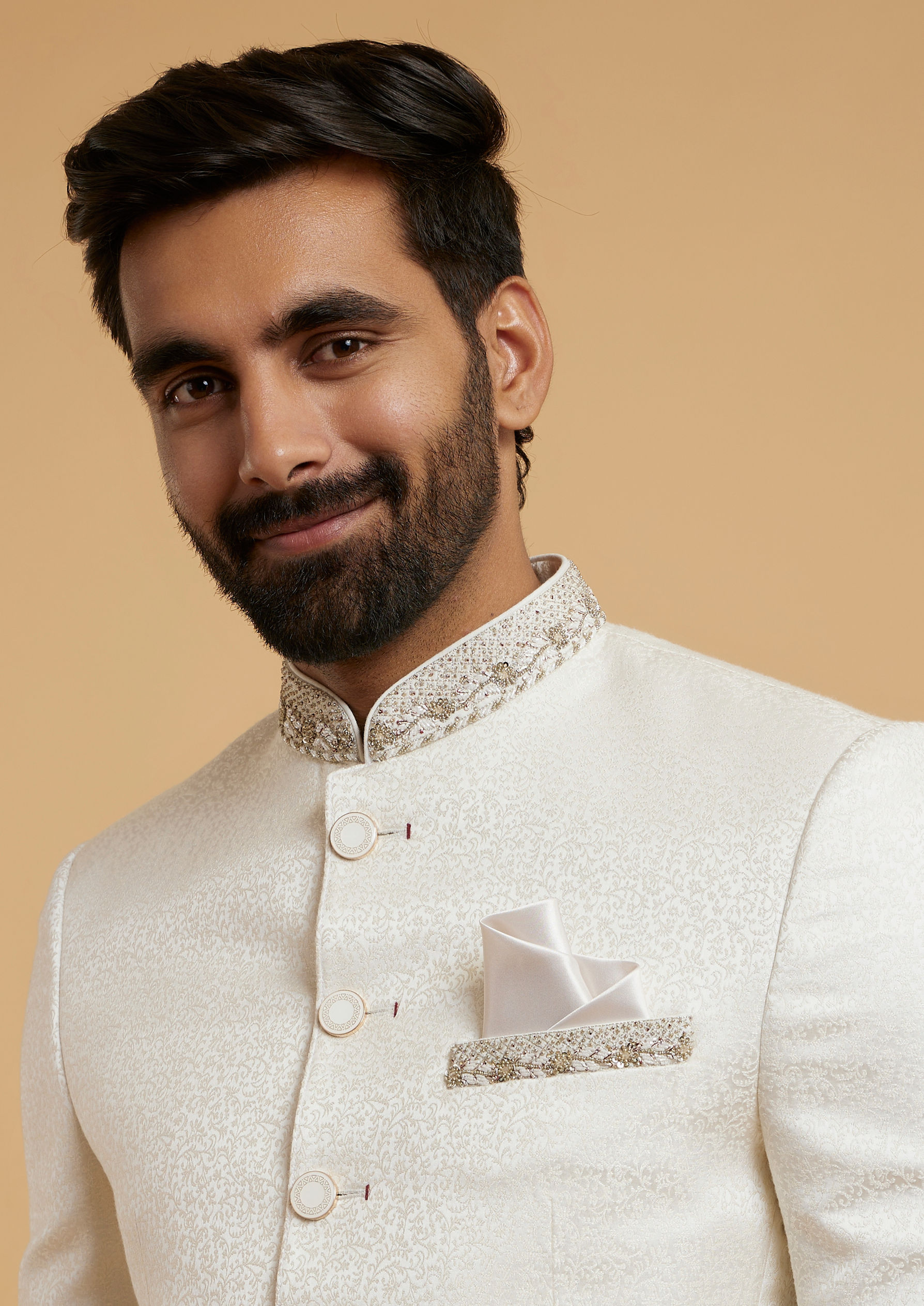 Twamev Men Warm White Radiance Jodhpuri Set