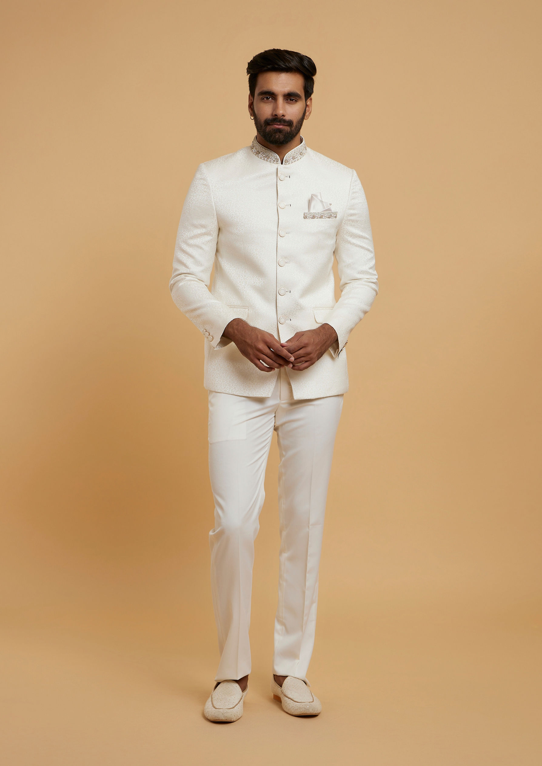 Twamev Men Warm White Radiance Jodhpuri Set