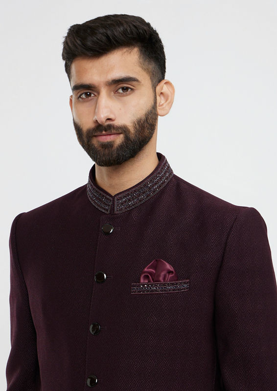Twamev Men Wine Red Twill Blazer Ensemble