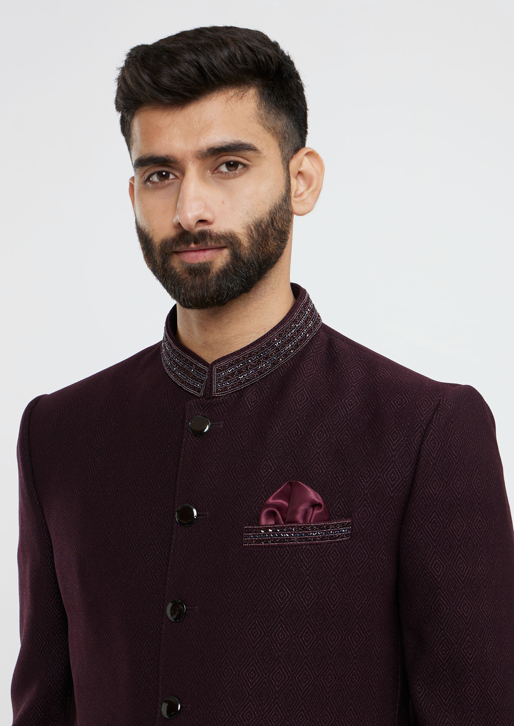 Twamev Men Wine Red Twill Blazer Ensemble