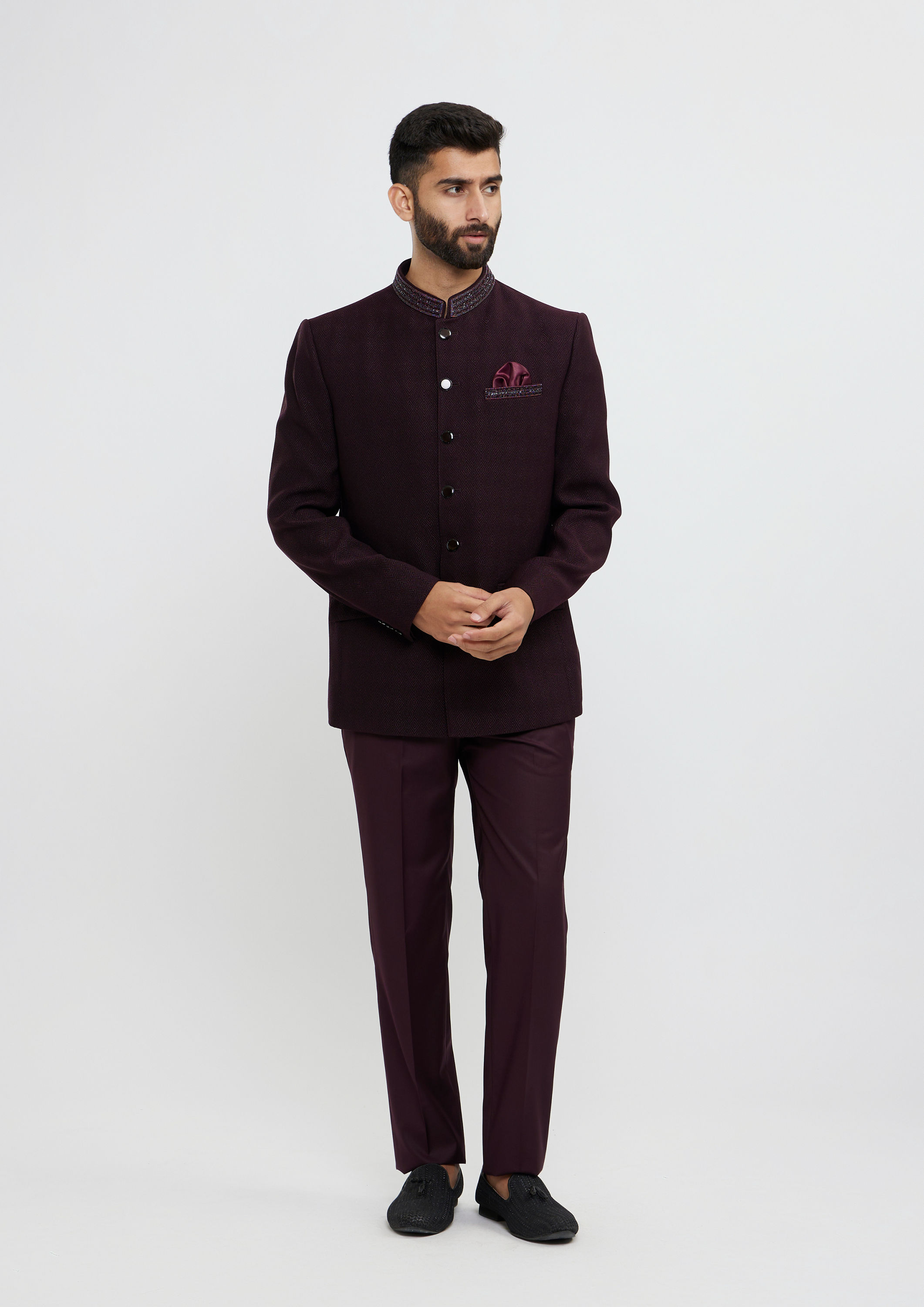 Twamev Men Wine Red Twill Blazer Ensemble