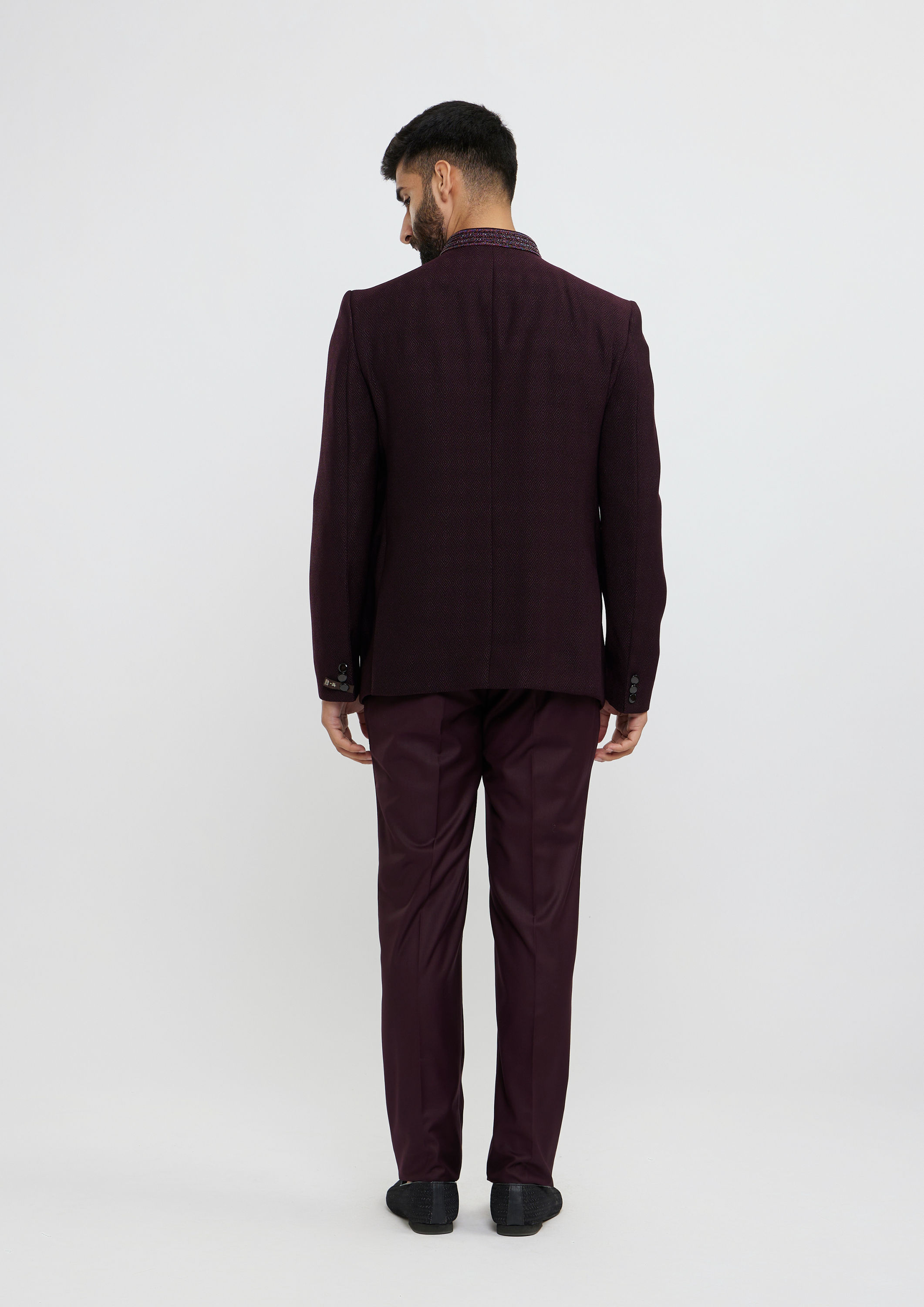 Twamev Men Wine Red Twill Blazer Ensemble