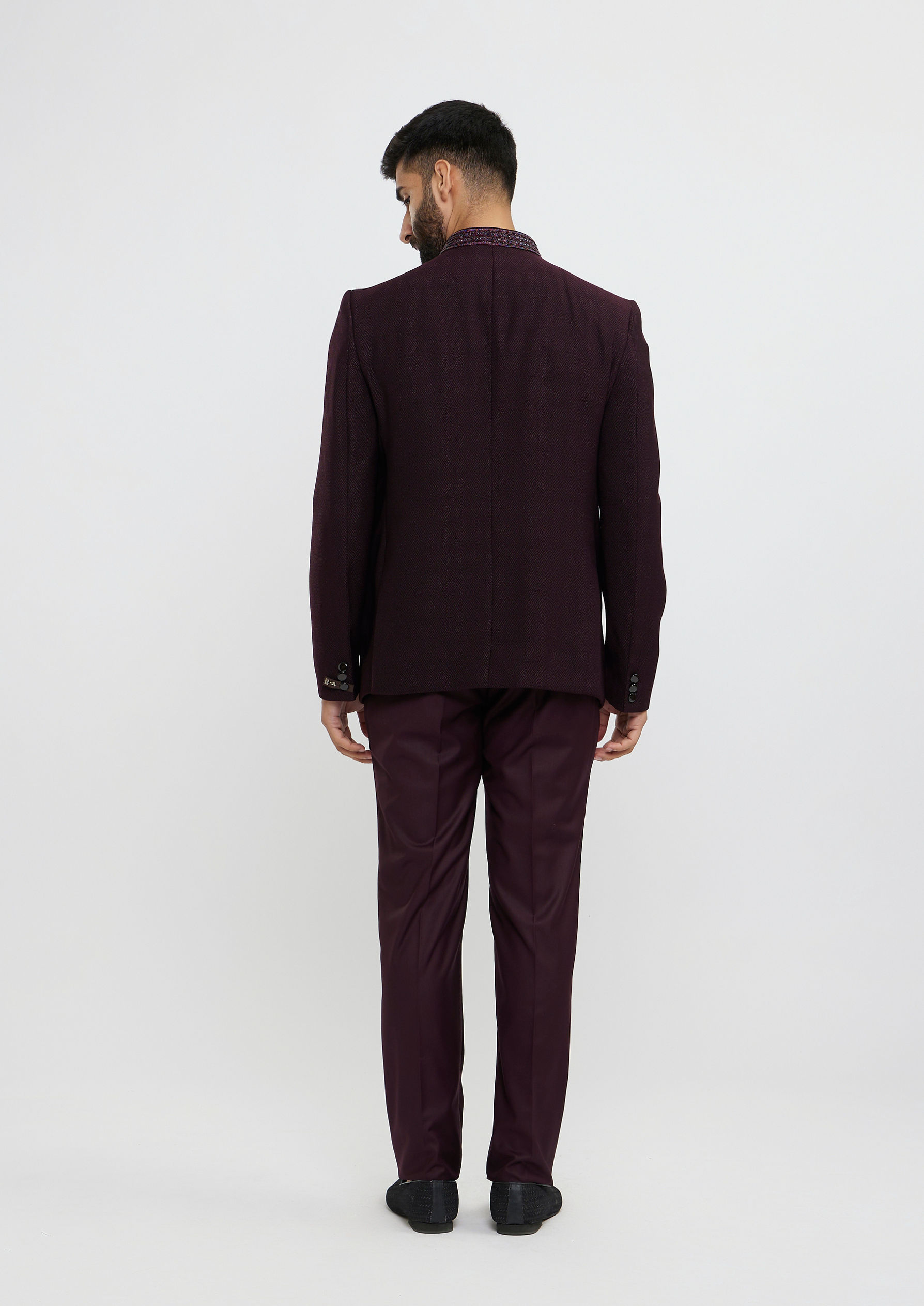 Twamev Men Wine Red Twill Blazer Ensemble