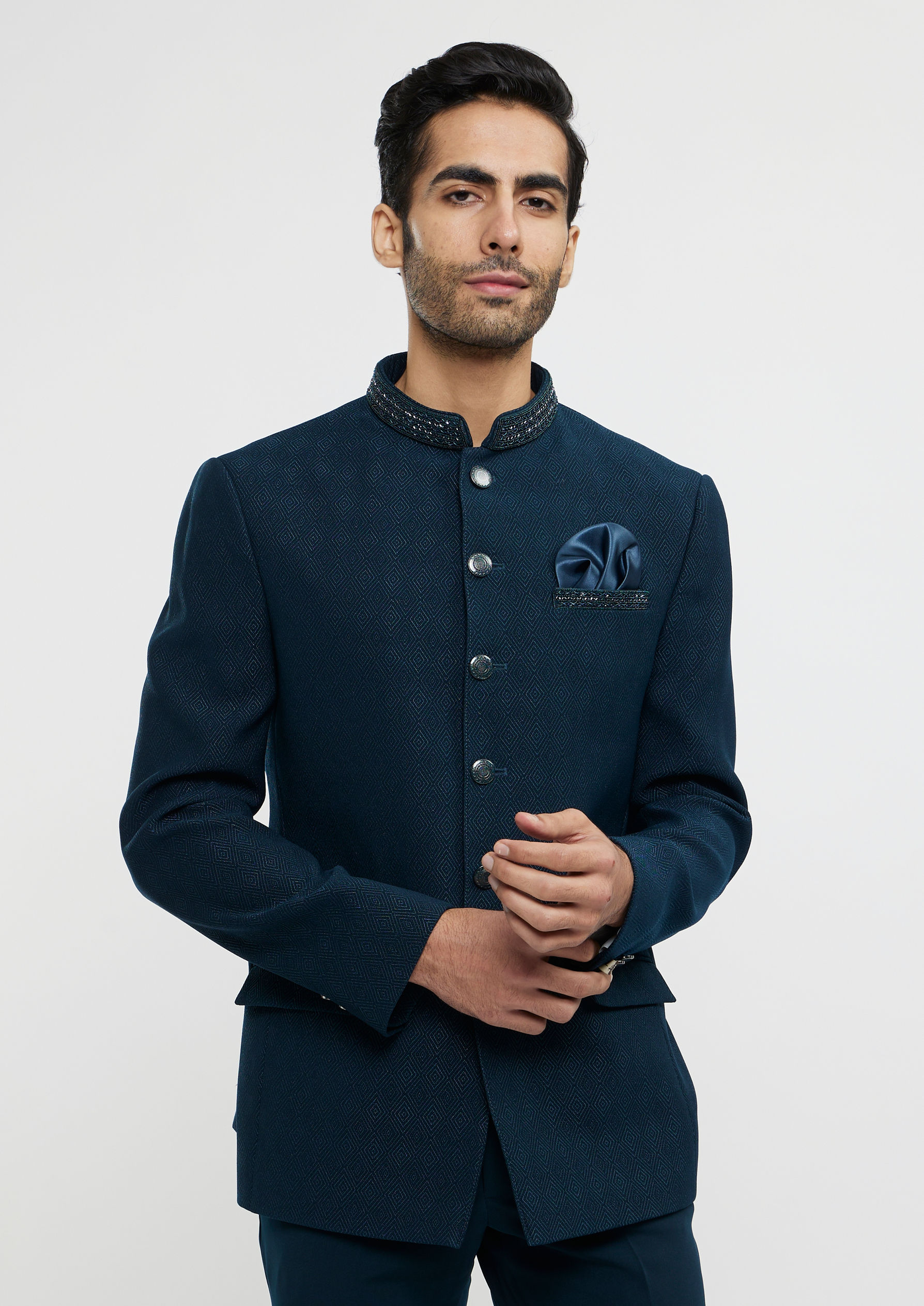 Twamev Men Teal Blue Festivity Ensemble Blazer