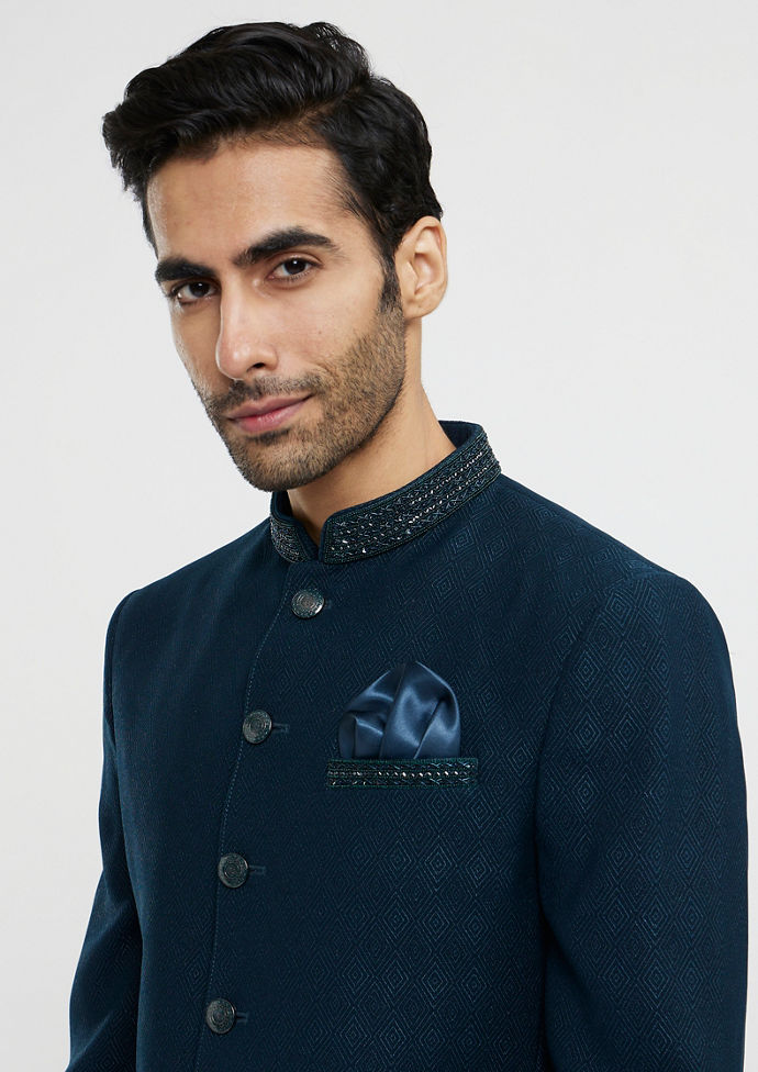 Twamev Men Teal Blue Festivity Ensemble Blazer