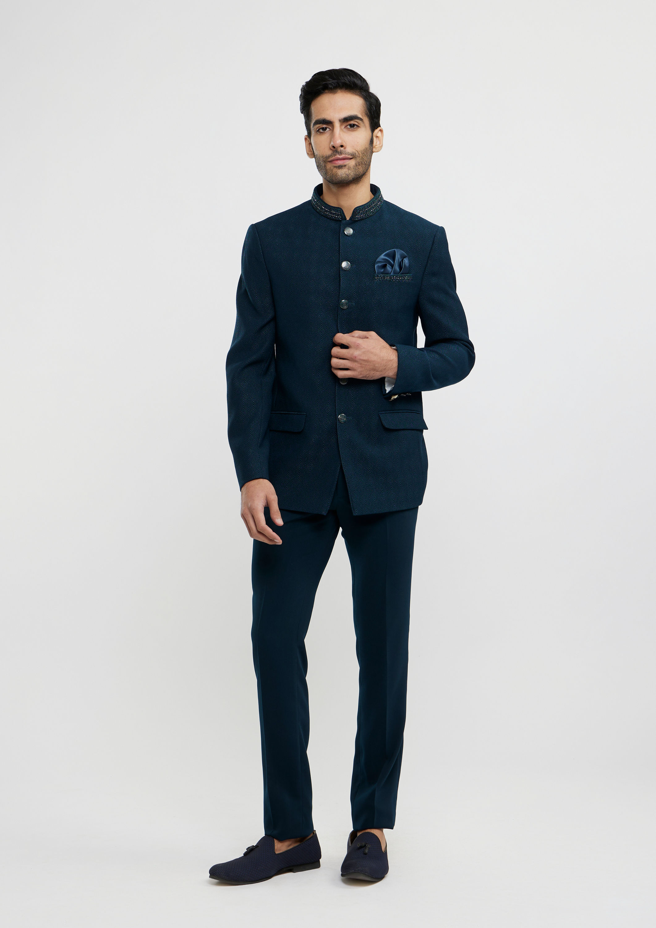 Twamev Men Teal Blue Festivity Ensemble Blazer