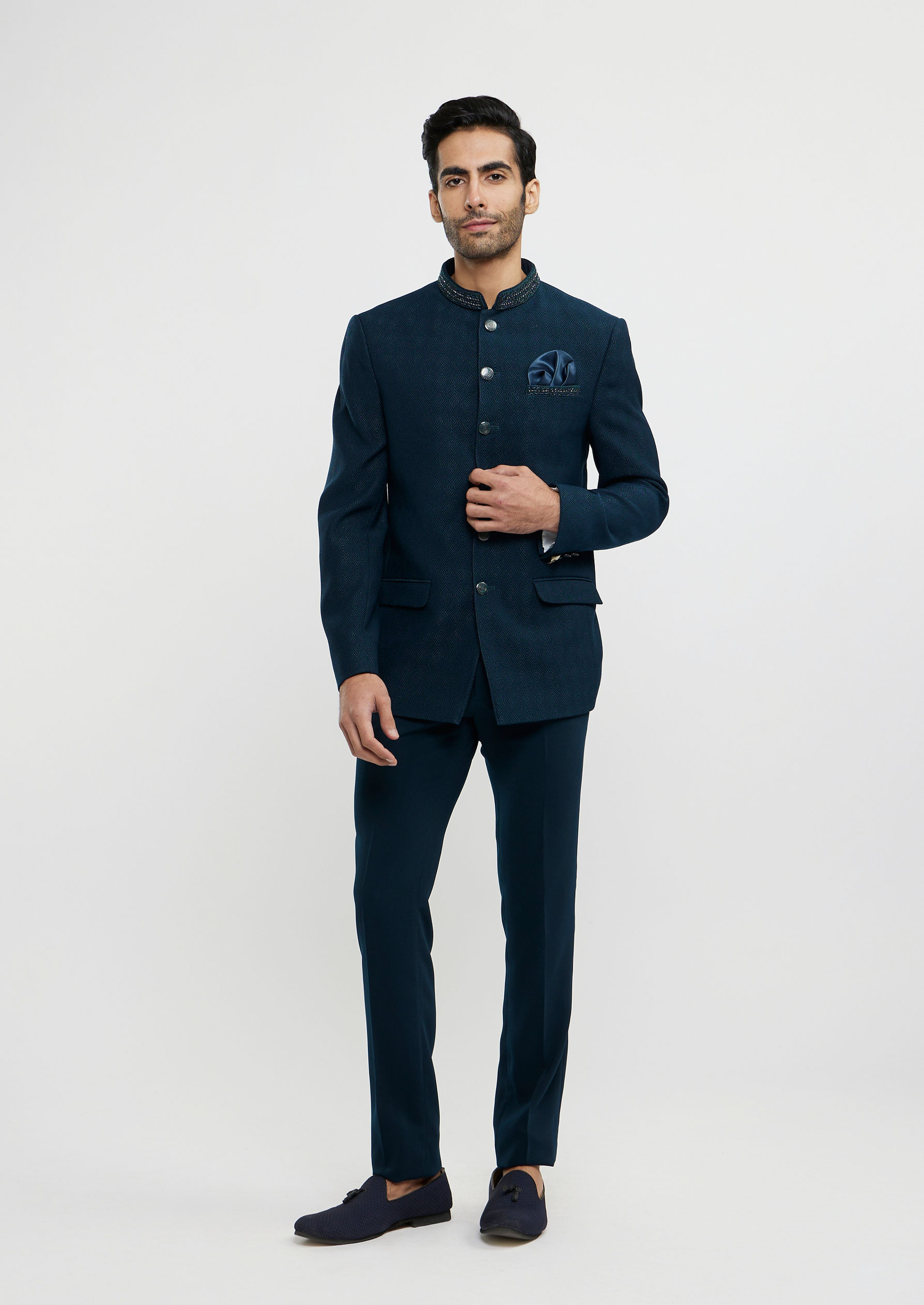 Twamev Men Teal Blue Festivity Ensemble Blazer