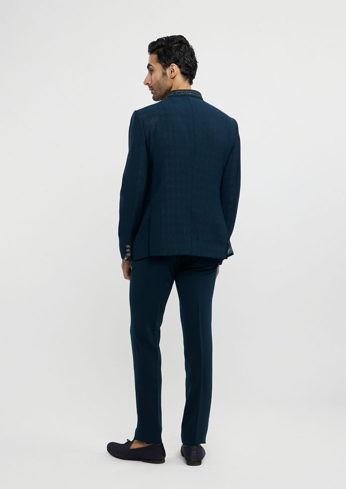 Twamev Men Teal Blue Festivity Ensemble Blazer