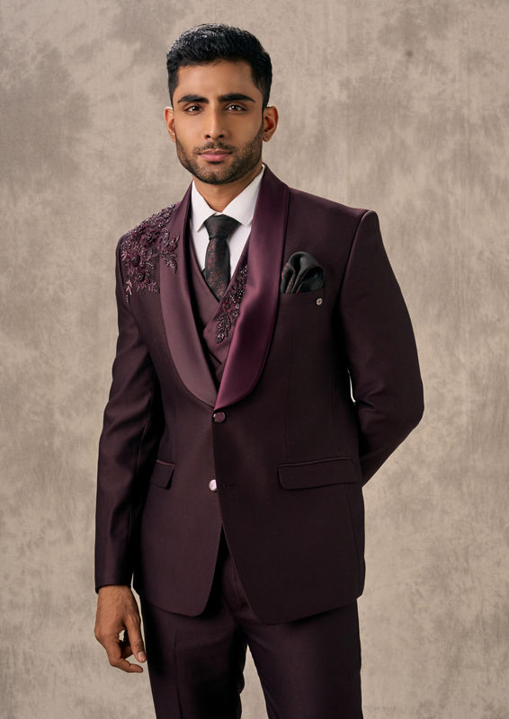 Twamev Men Imperial Wine Piece Suit Set