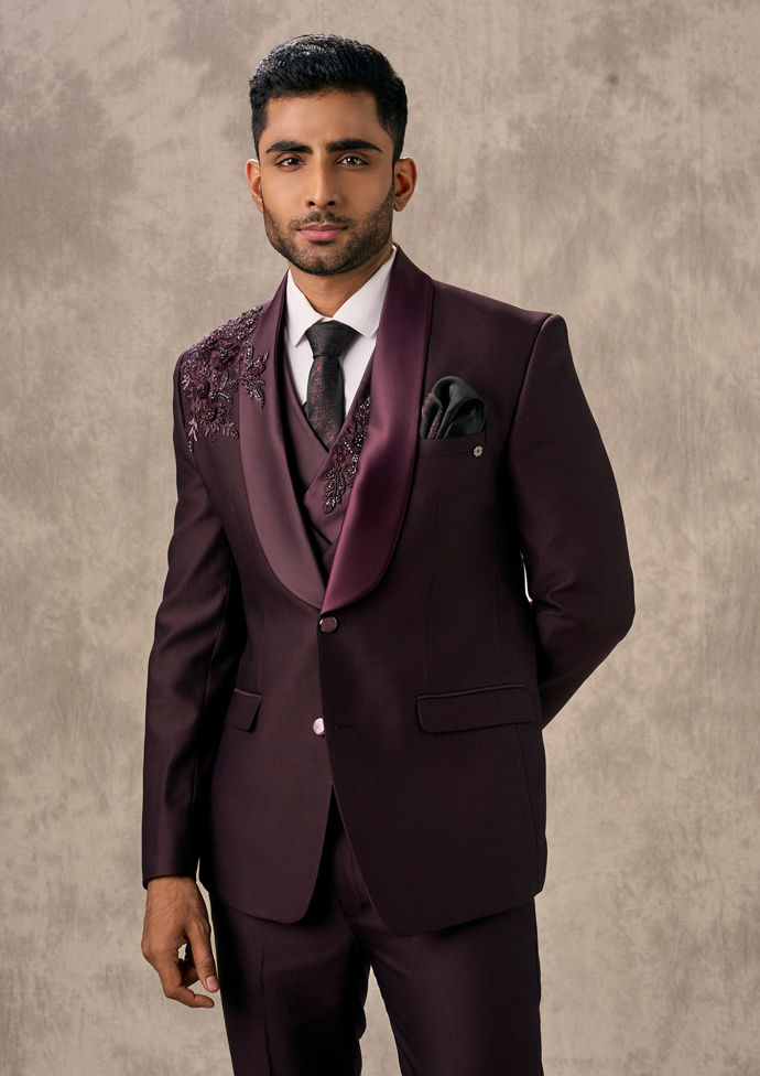 Twamev Men Imperial Wine Piece Suit Set