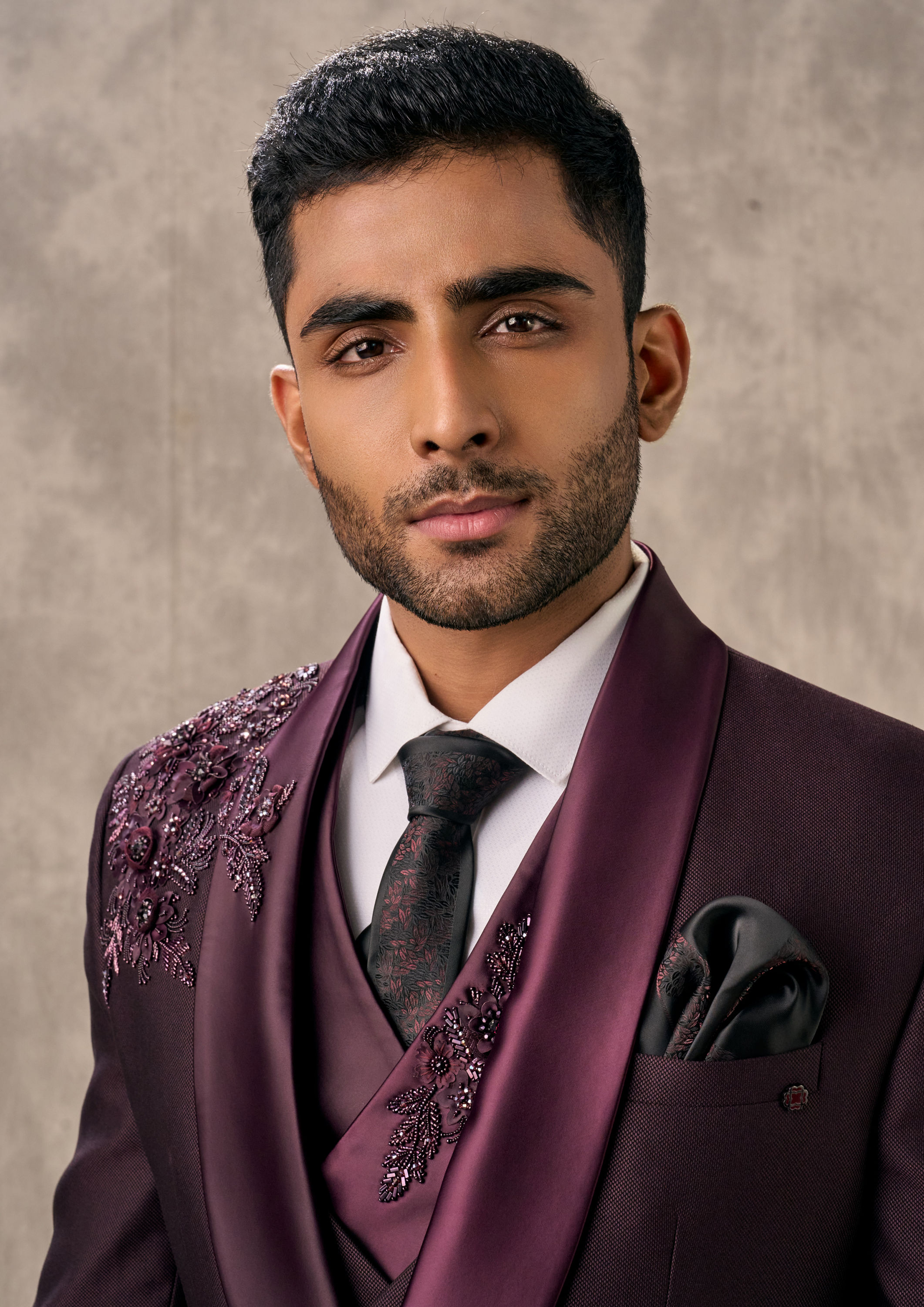 Twamev Men Imperial Wine Piece Suit Set