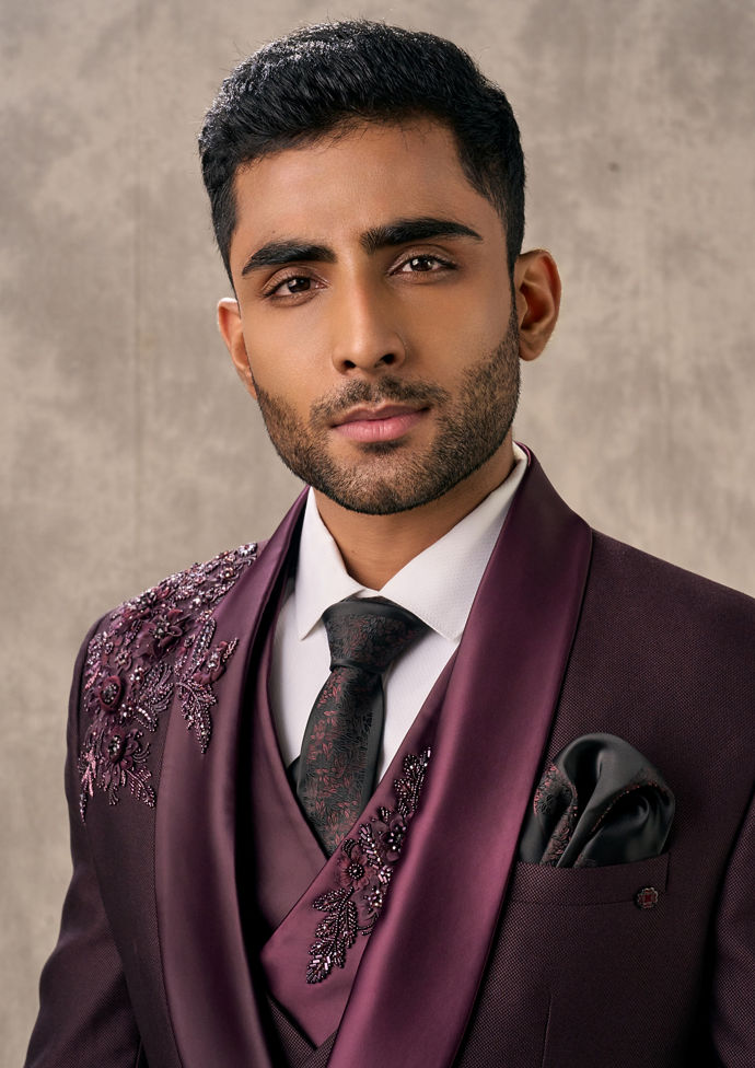 Twamev Men Imperial Wine Piece Suit Set