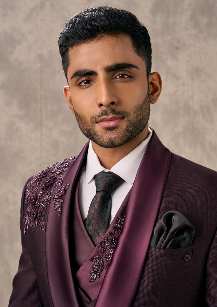Twamev Men Imperial Wine Piece Suit Set