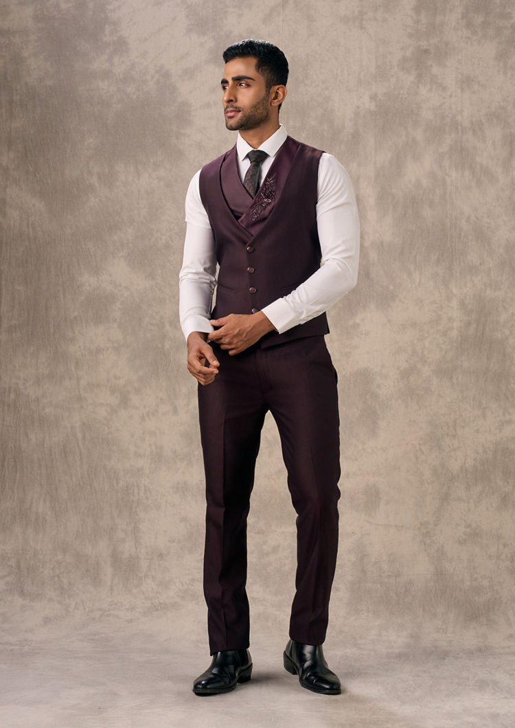 Twamev Men Imperial Wine Piece Suit Set