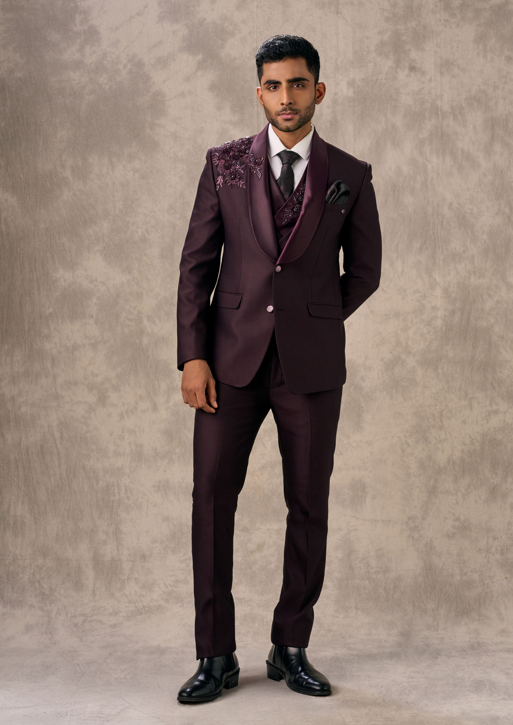 Twamev Men Imperial Wine Piece Suit Set