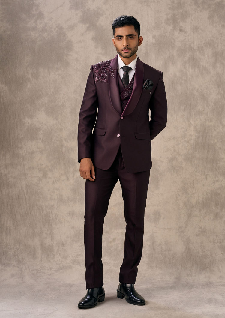Twamev Men Imperial Wine Piece Suit Set