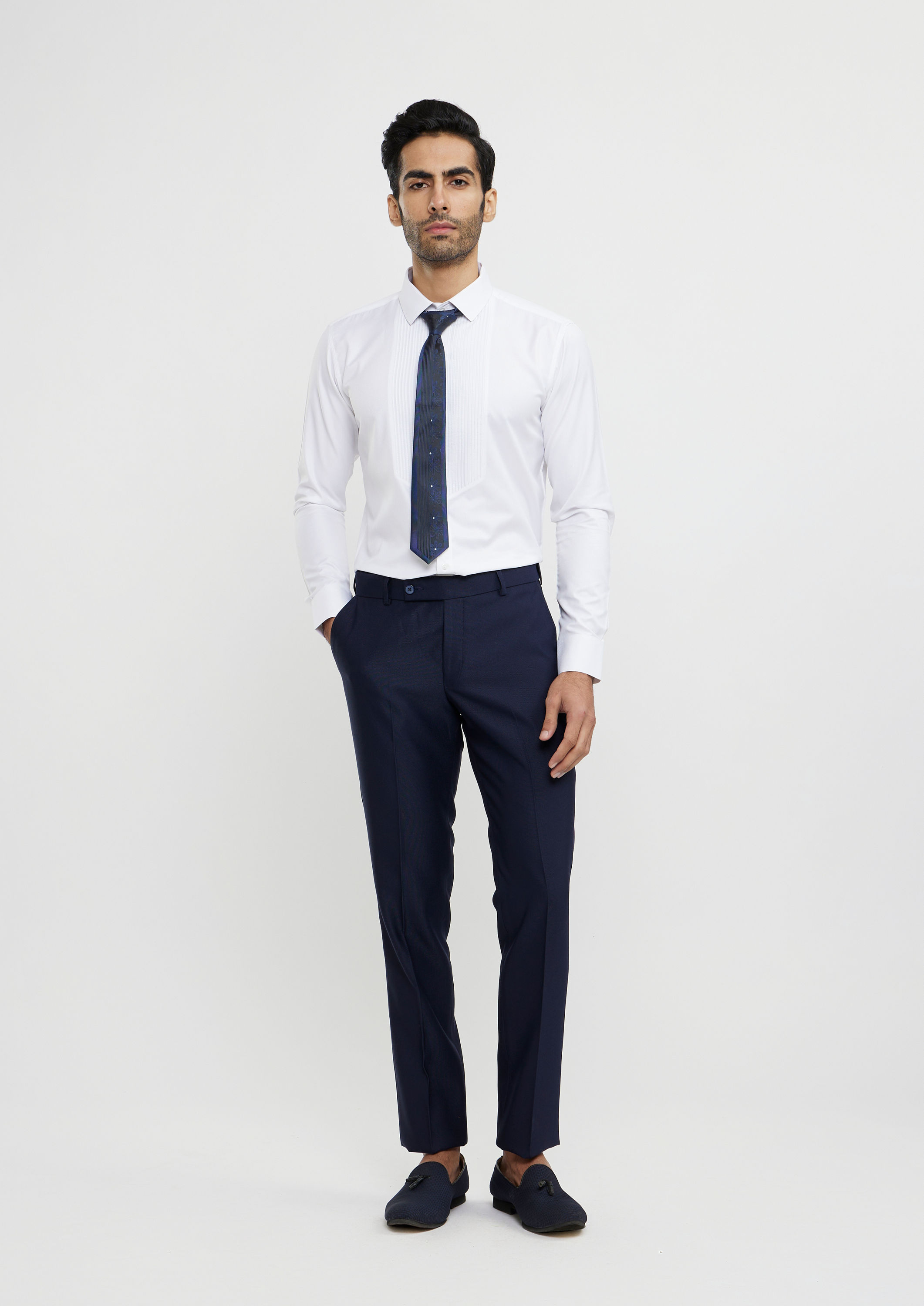 Twamev Men French Navy Blue Suit Set with Sequin Embellishment