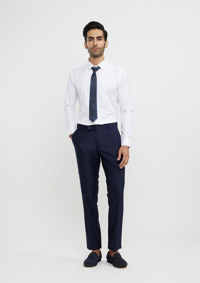Twamev Men French Navy Blue Suit Set with Sequin Embellishment