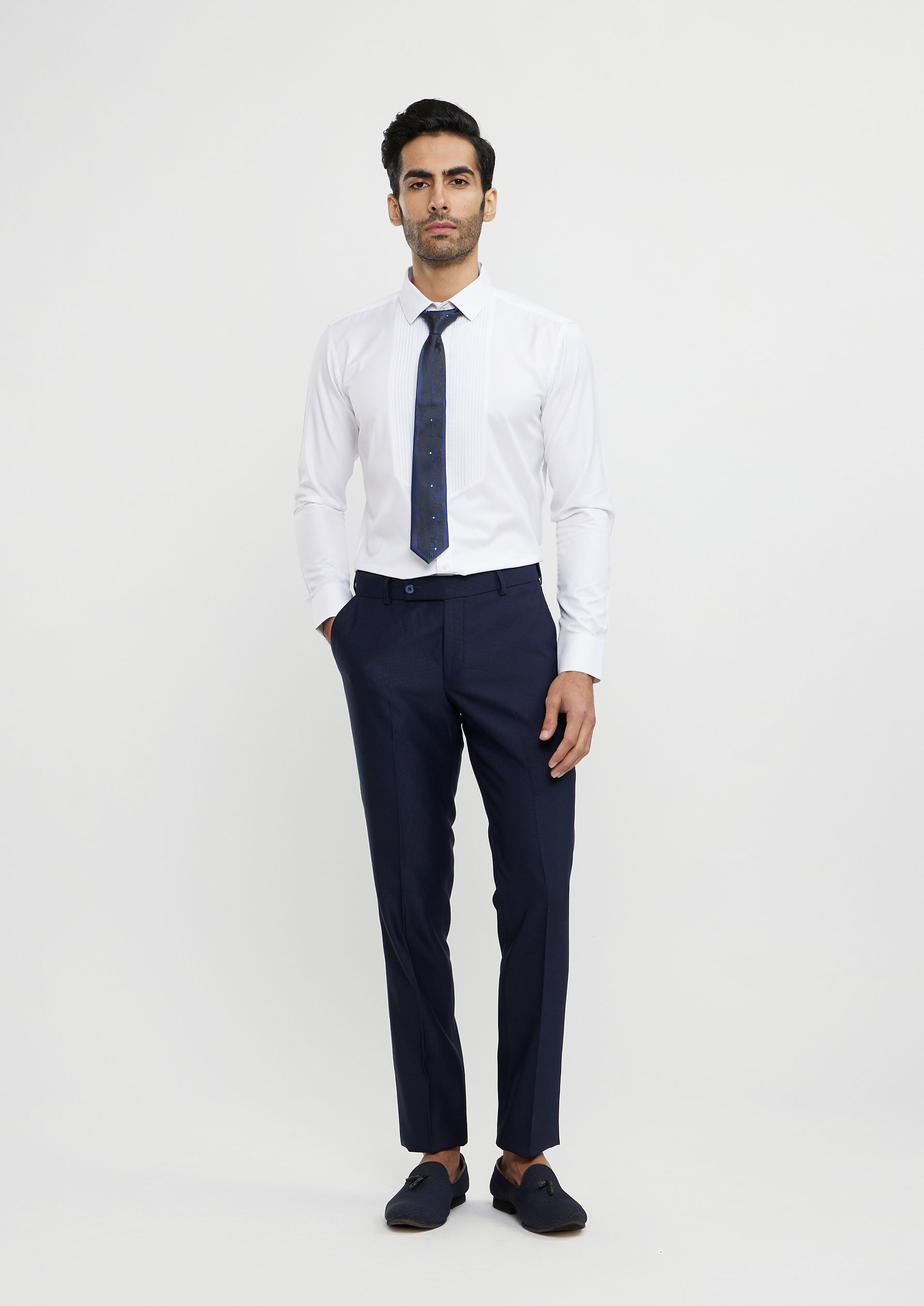 Twamev Men French Navy Blue Suit Set with Sequin Embellishment