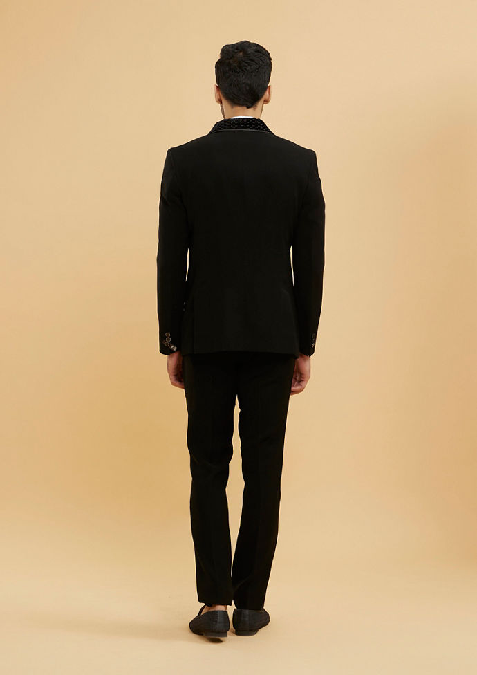 Twamev Men Midnight Blue Embellished Tuxedo Suit Set