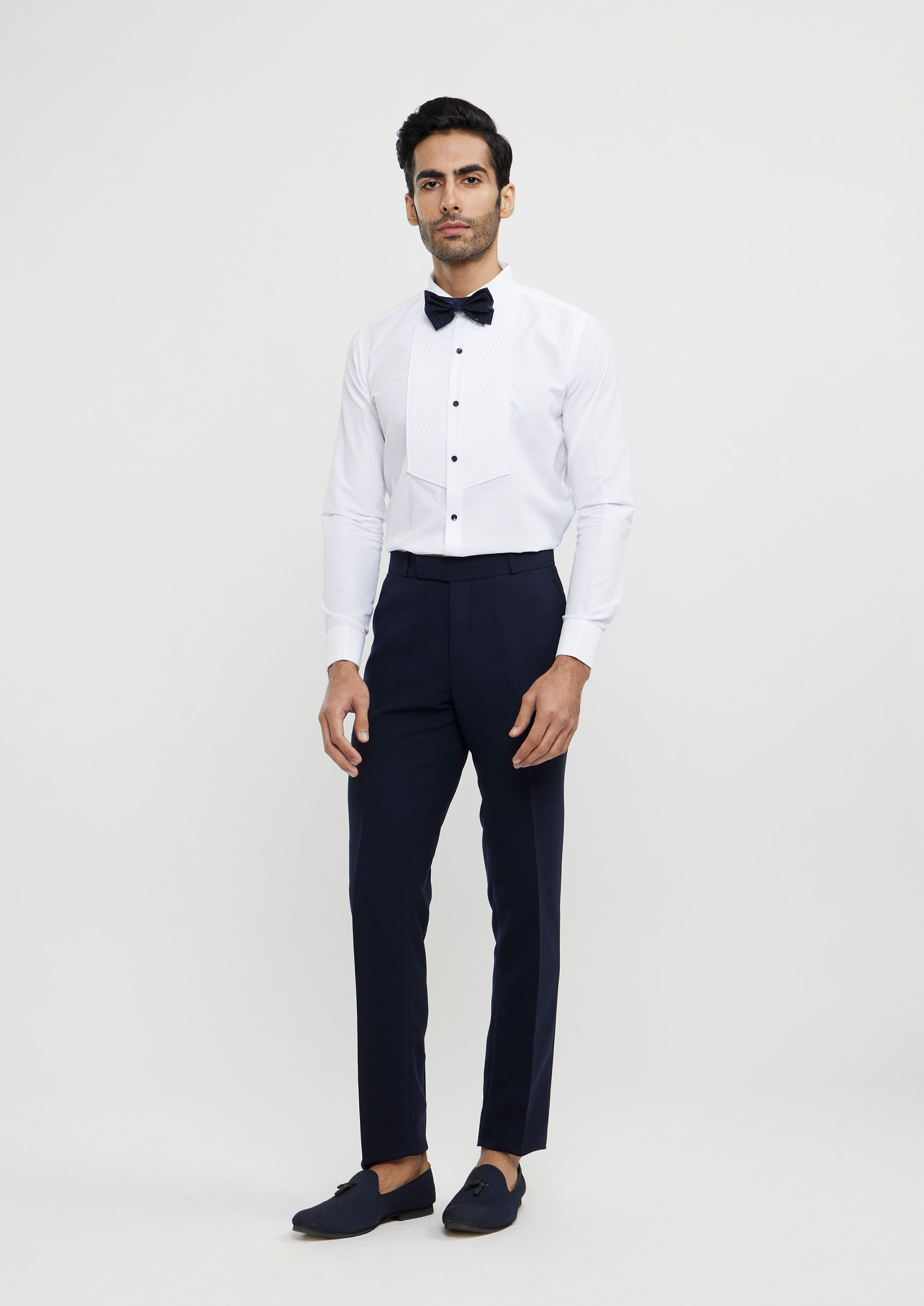 Twamev Men Navy Blue Linear Patterned Sequinned Suit Set