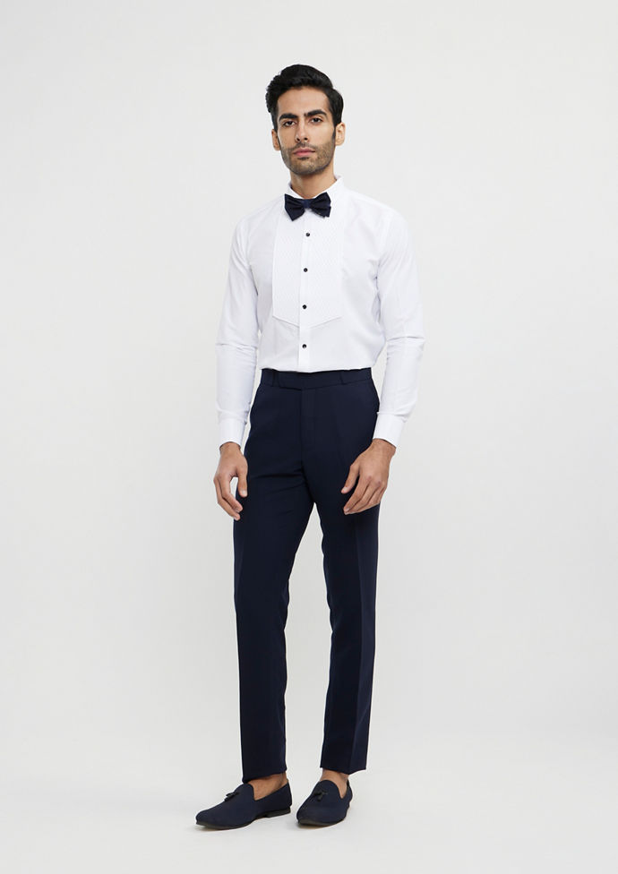 Twamev Men Navy Blue Linear Patterned Sequinned Suit Set
