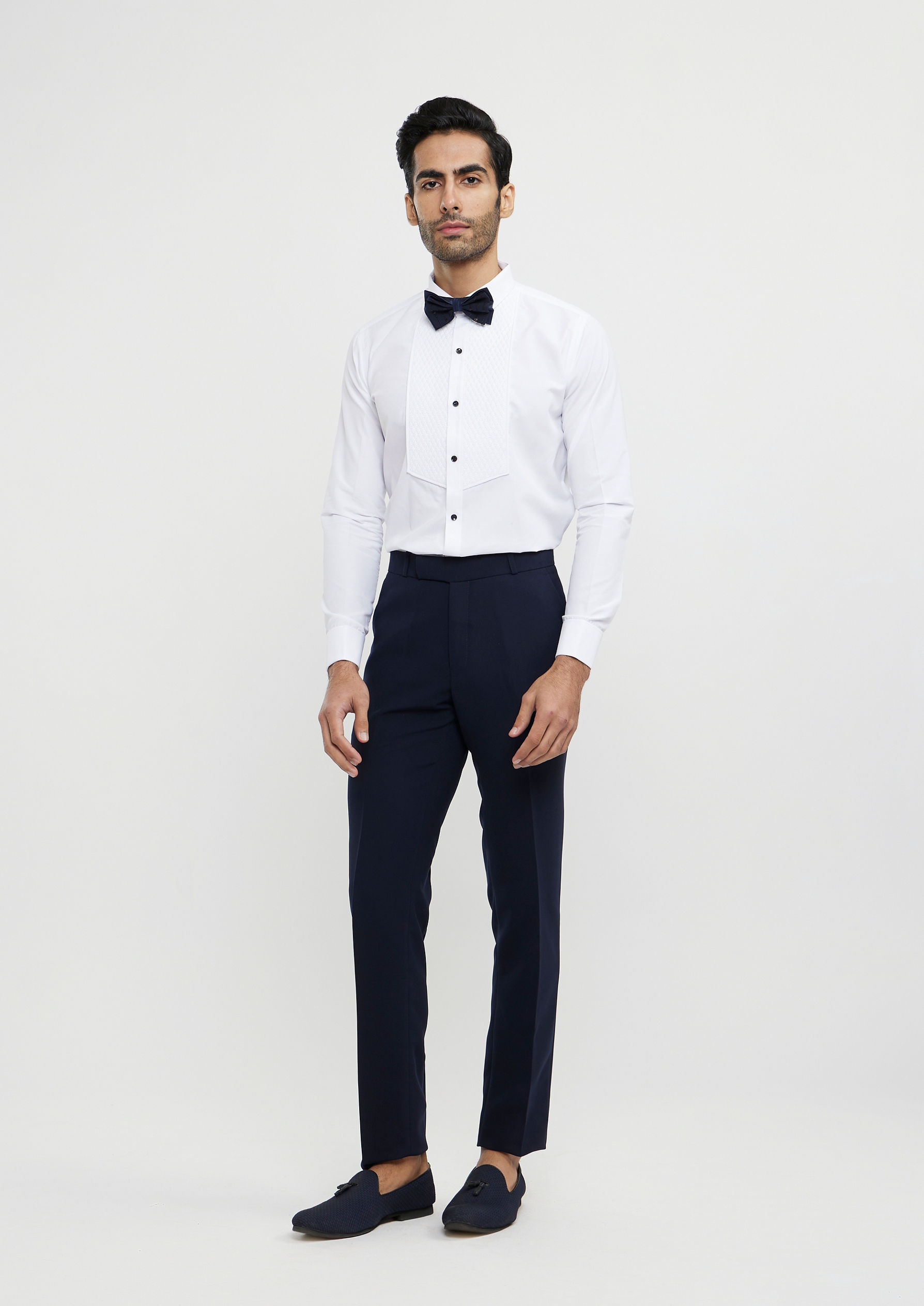 Twamev Men Navy Blue Linear Patterned Sequinned Suit Set