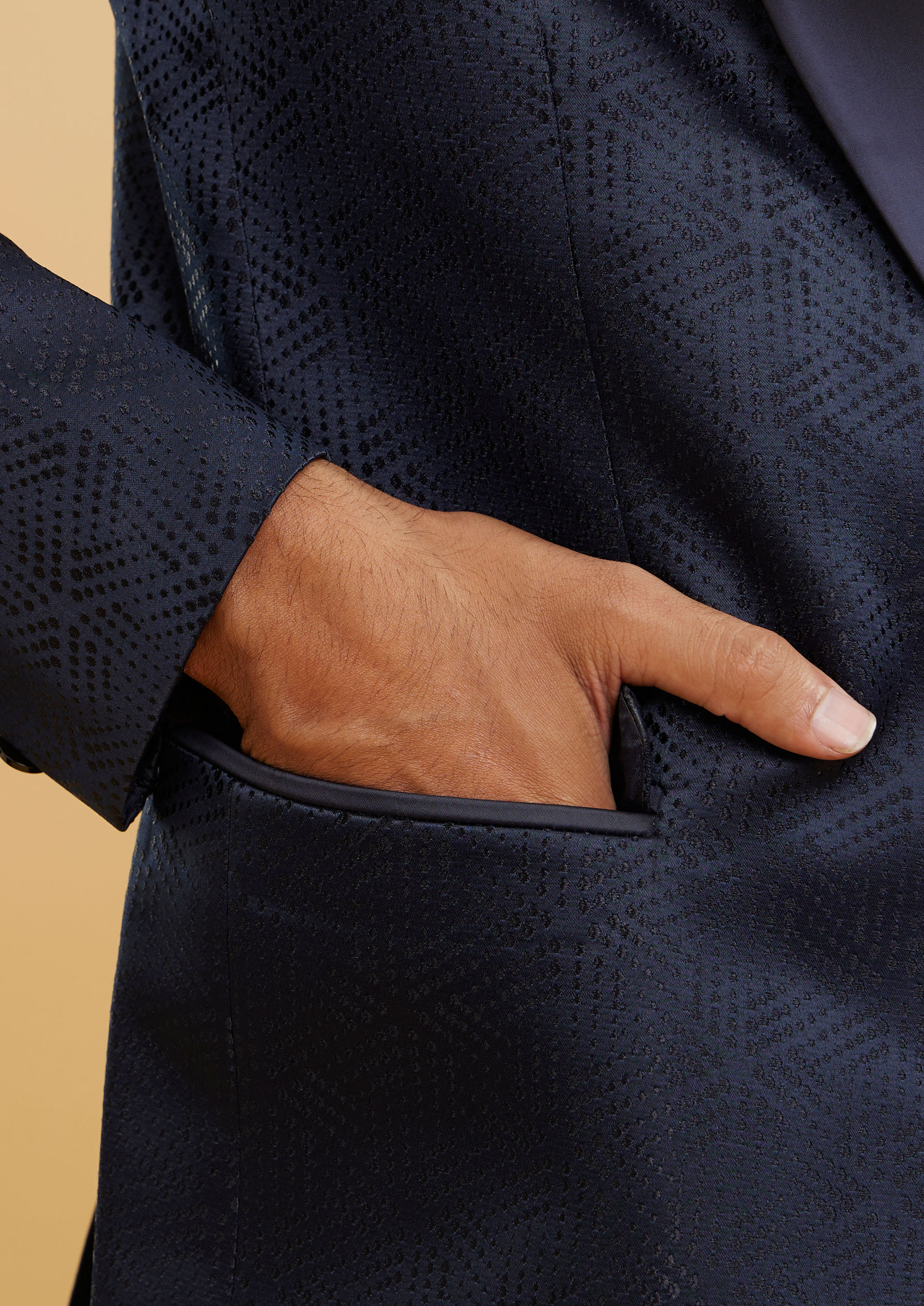 Twamev Men Navy Blue Self Patterned Tuxedo Suit Set