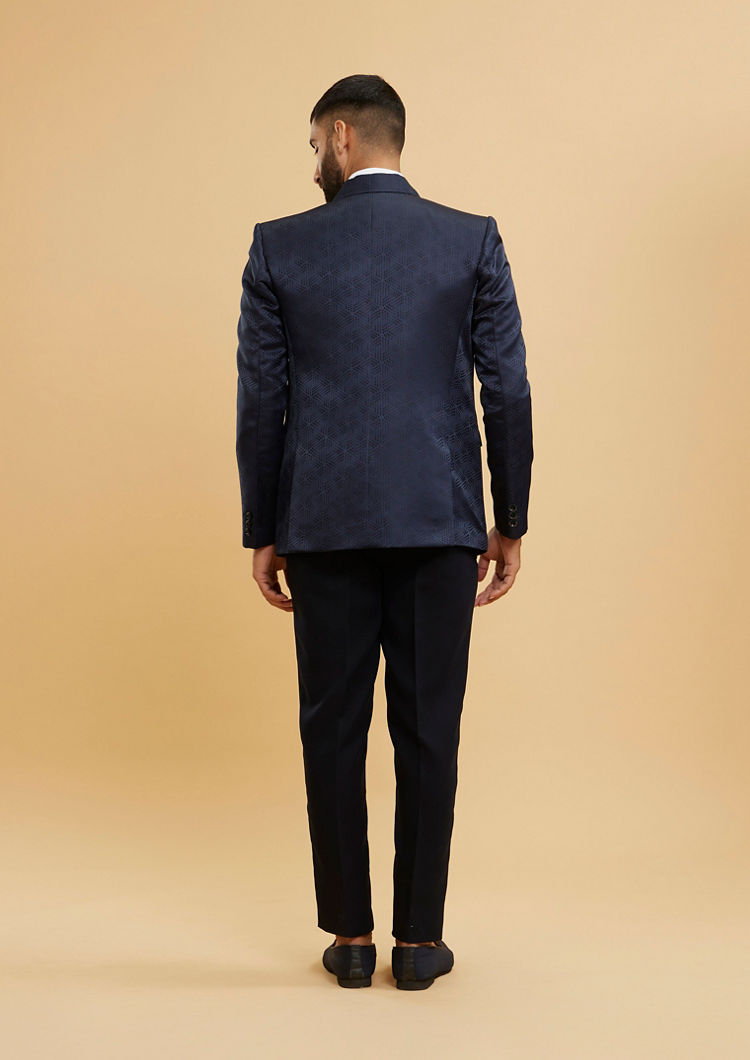 Twamev Men Navy Blue Self Patterned Tuxedo Suit Set