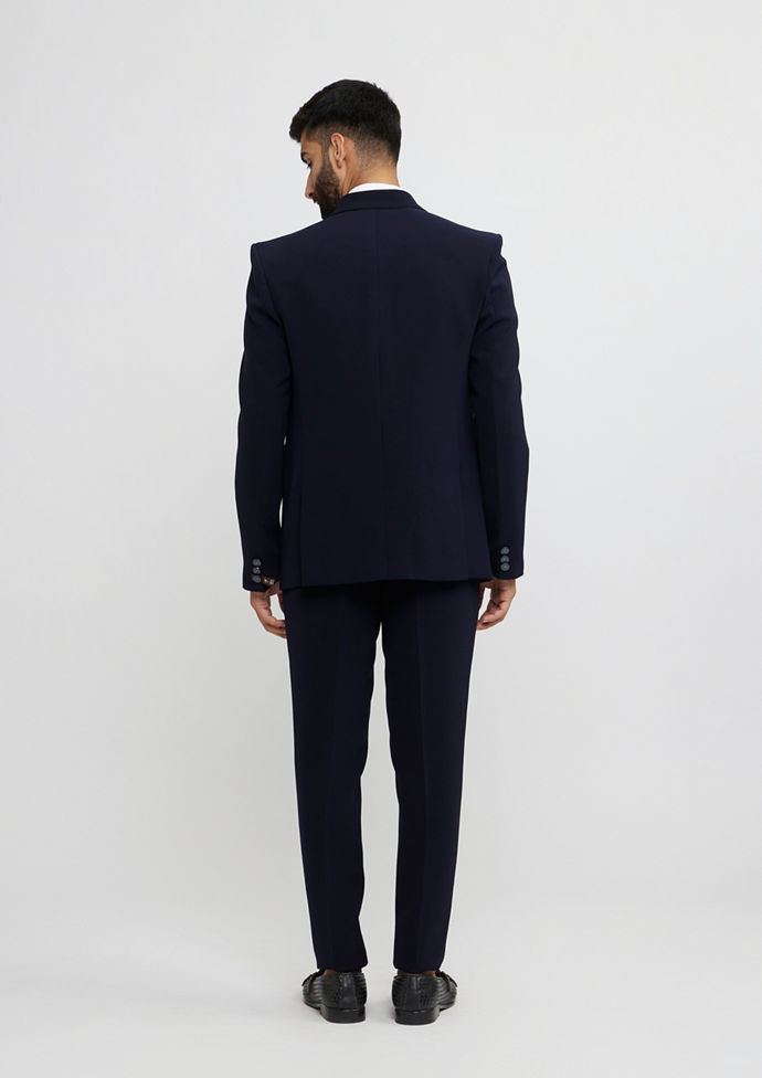 Twamev Men Indigo Blue Plain Classic Suit Set with Cutdana Work